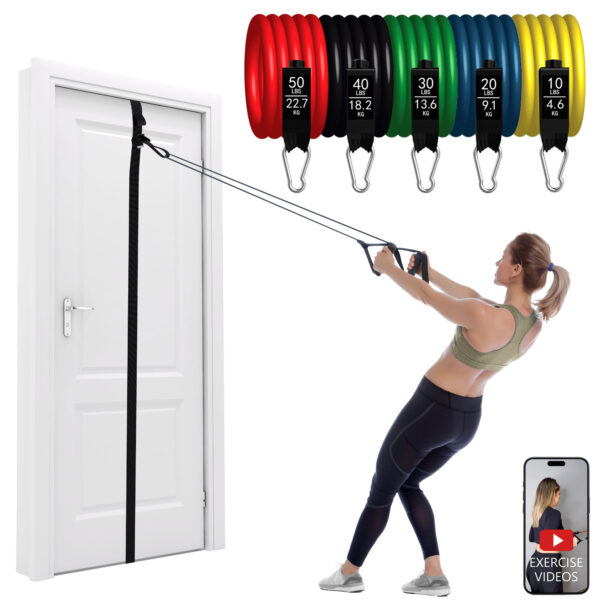 FITKIT Exercise Resistance Bands Home Gym Strength Training Equipment with Handles and Door Anchor Straps with Adjustable Points for Working Out