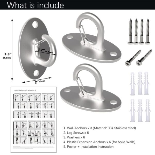 FITKIT 3-Pack Resistance Band Wall Anchors, 304 Stainless Steel No Weld - Image 7